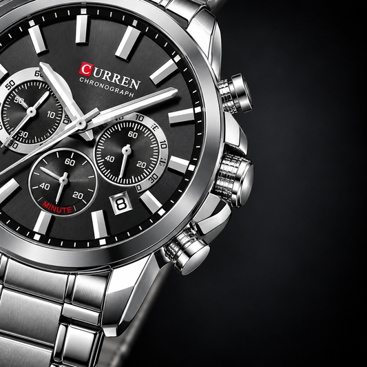 Reloj Curren 8475 Plata Fondo Negro · detalle