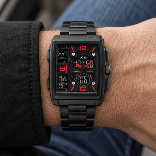 Reloj Scottie 1274 Negro Rojo – en la muñeca