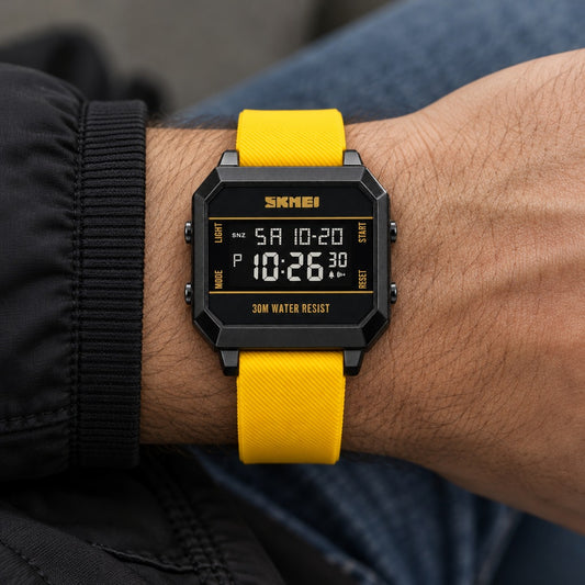 Reloj Skmei Digital Amarillo – en la muñeca