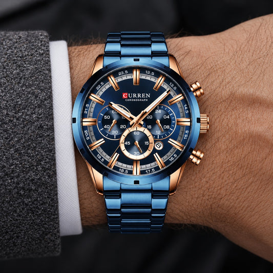 Reloj Curren 8355 Azul Cobre – en la muñeca