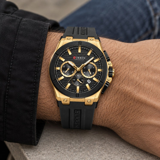 Reloj Curren 8487 Negro Dorado – en la muñeca