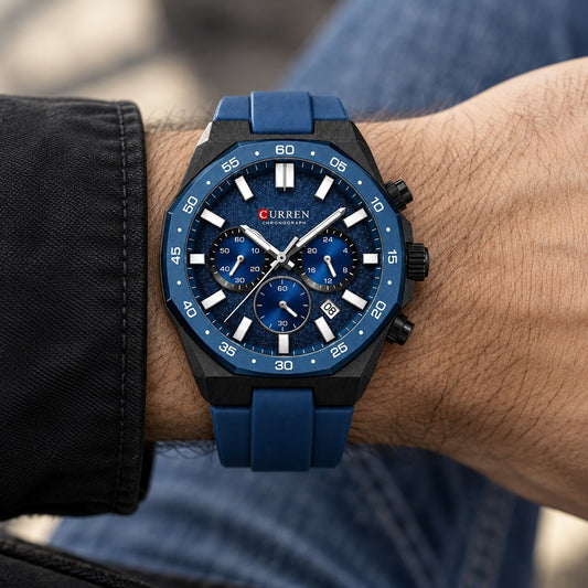 Reloj Curren 8489 Azul – en la muñeca
