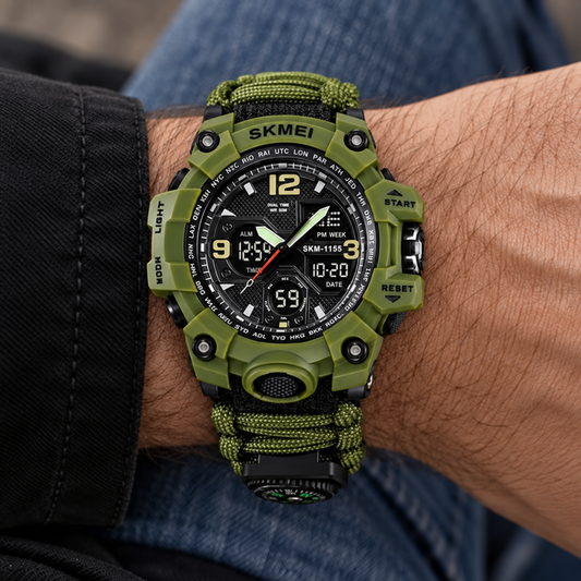 Reloj Skmei 1155 Supervivencia Verde · en la muñeca