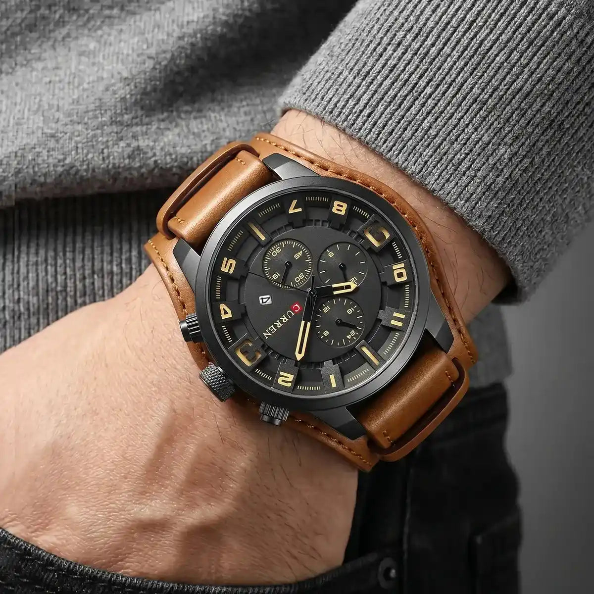 Reloj Curren 8225 Caja Negra Pulso Café