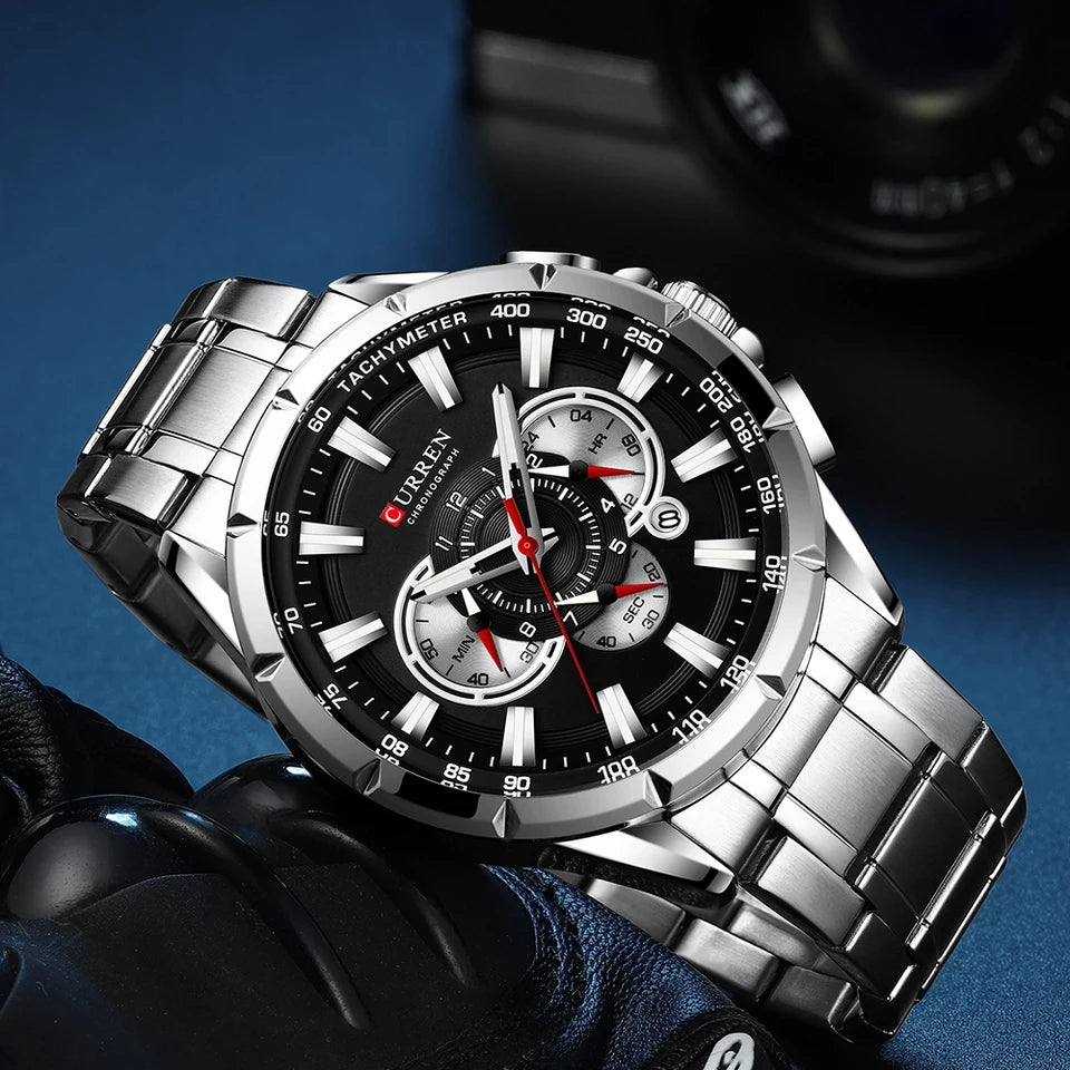 Reloj Curren 8363 Plata Fondo Negro