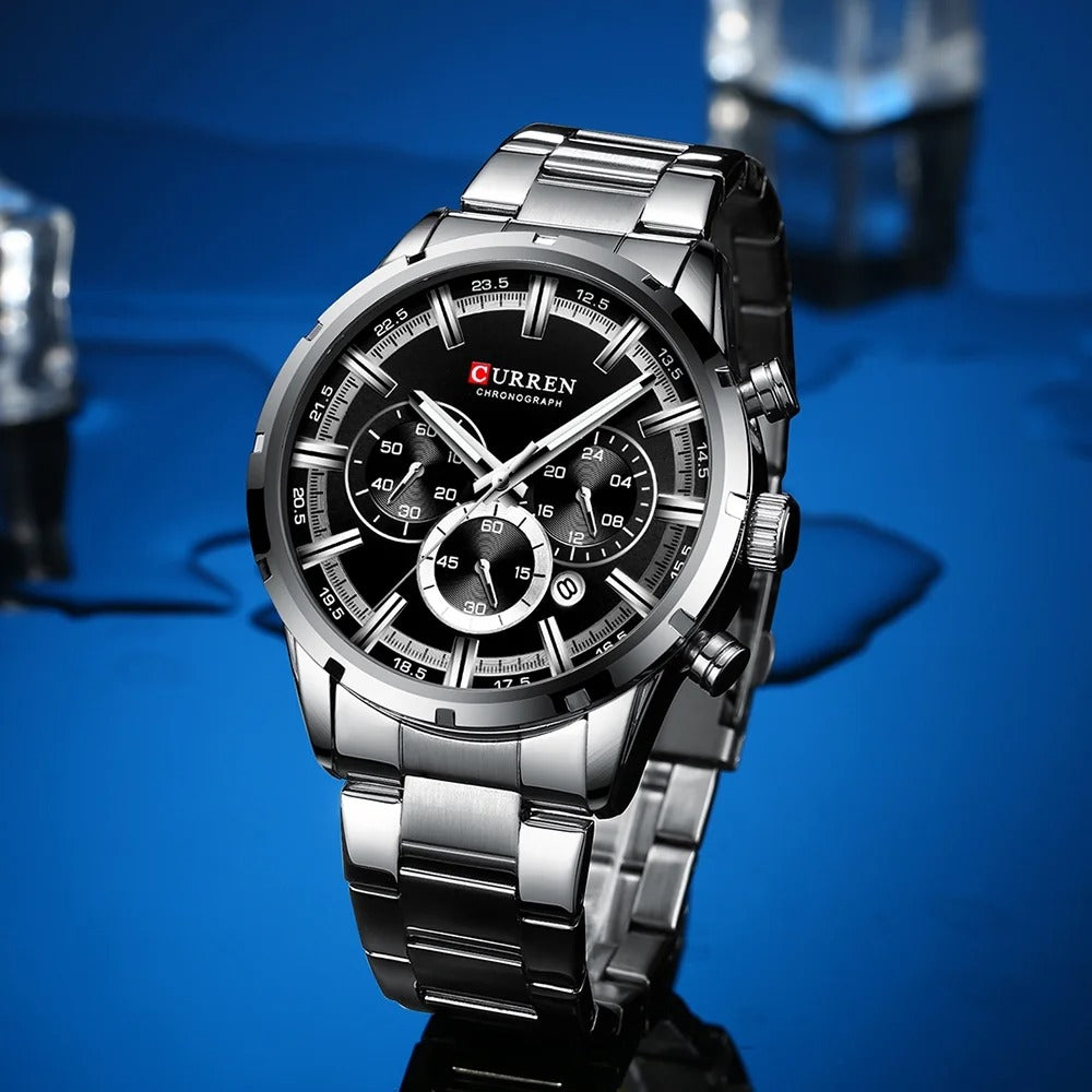Reloj Curren 8355 Plata Fondo Negro