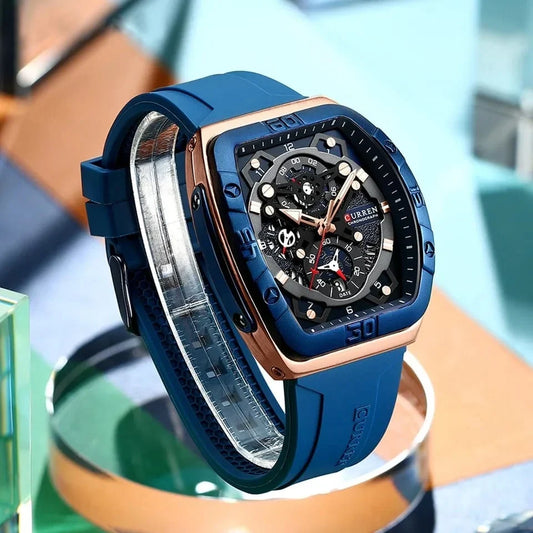 Reloj Curren 8443 Pulso Silicona Azul Oscuro