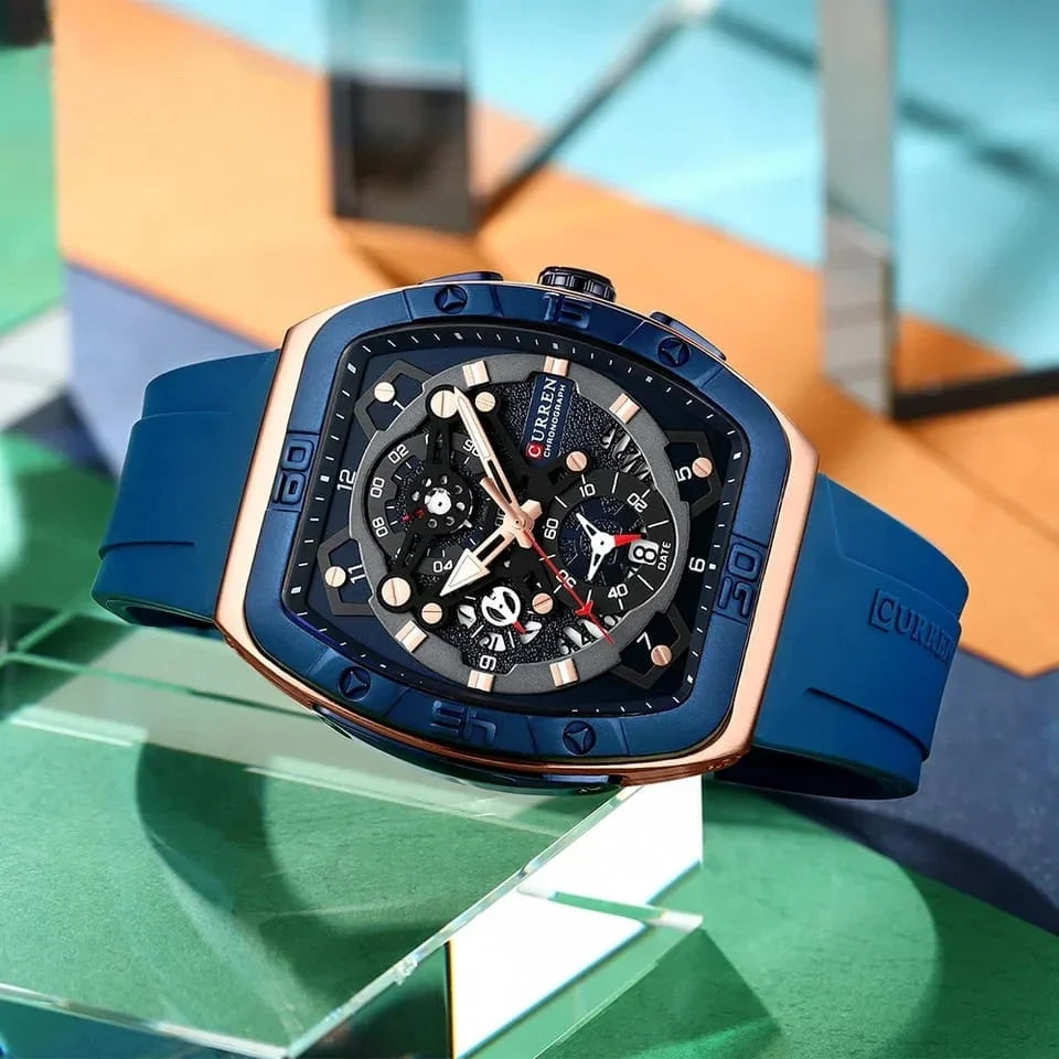 Reloj Curren 8443 Pulso Silicona Azul Oscuro