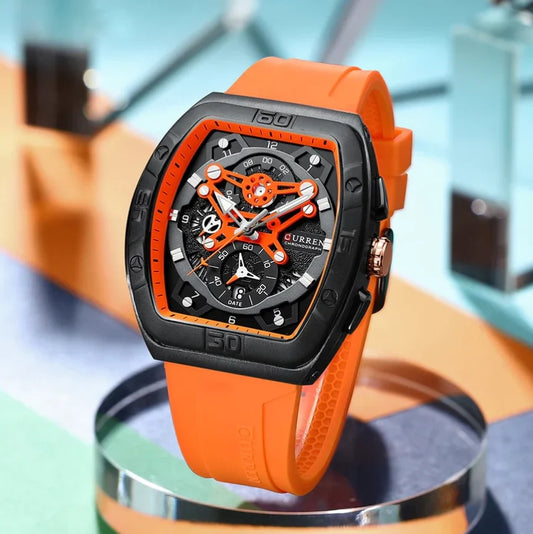 Reloj Curren 8443 Pulso Silicona Naranja