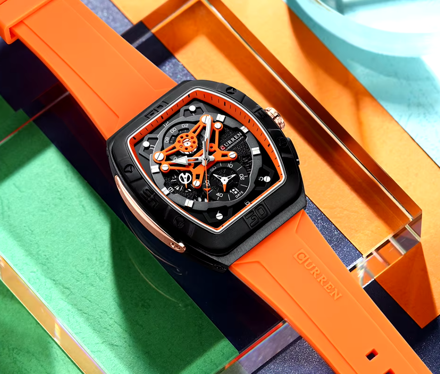 Reloj Curren 8443 Pulso Silicona Naranja