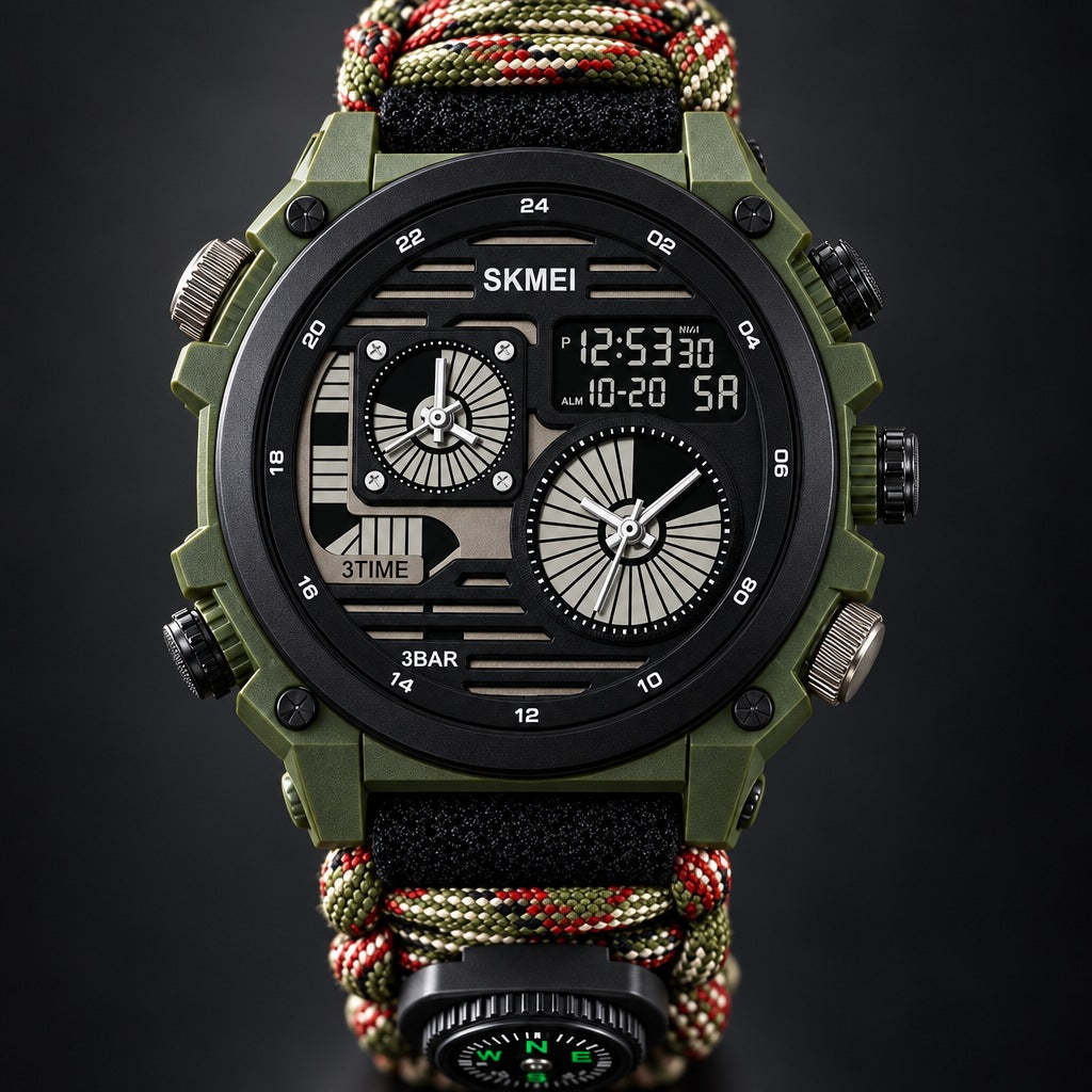 Reloj de Supervivencia Skmei 2202 Camuflado – detalle del dial