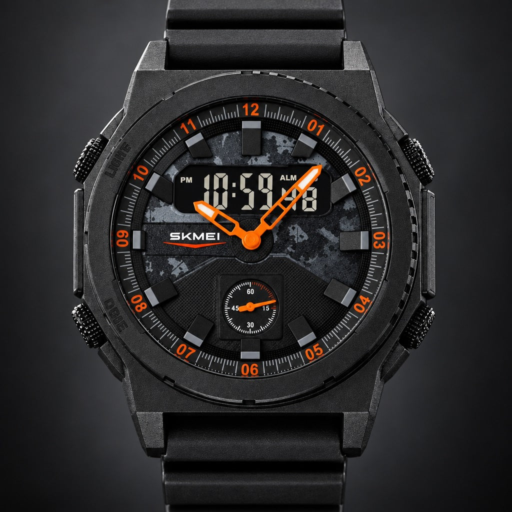 Reloj Skmei 2355 Negro Puntero Naranja – detalle del dial