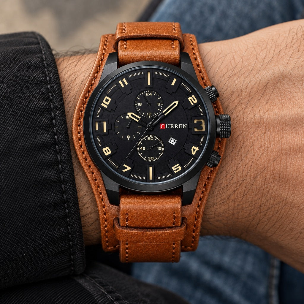 Reloj Curren 8225 Caja Negra Pulso Café – en la muñeca