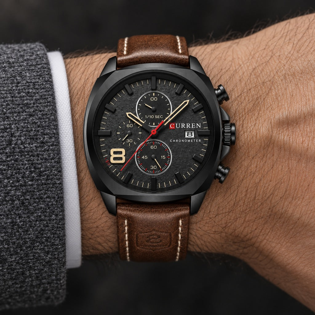 Reloj Curren 8324 Case Negro Pulso Marrón – en la muñeca