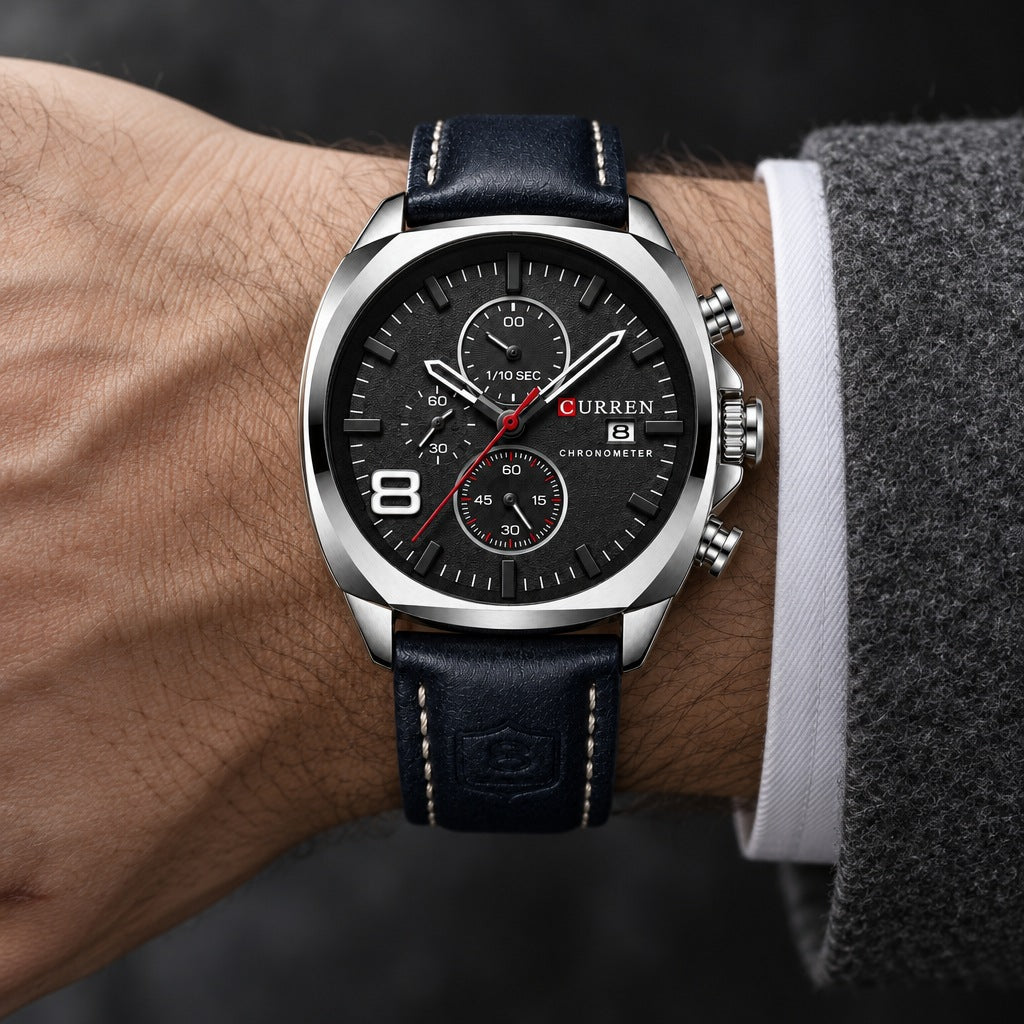 Reloj Curren 8324 Plata Fondo Negro – en la muñeca