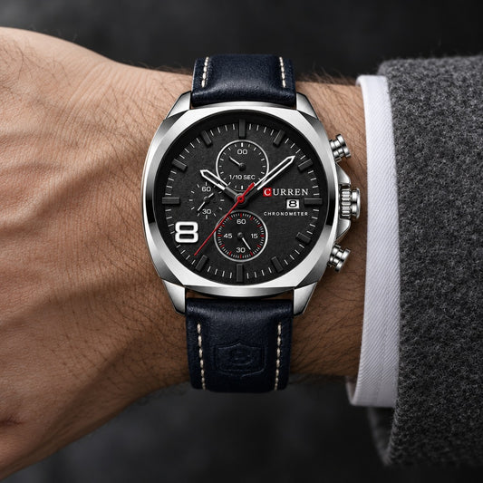 Reloj Curren 8324 Plata Fondo Negro – en la muñeca