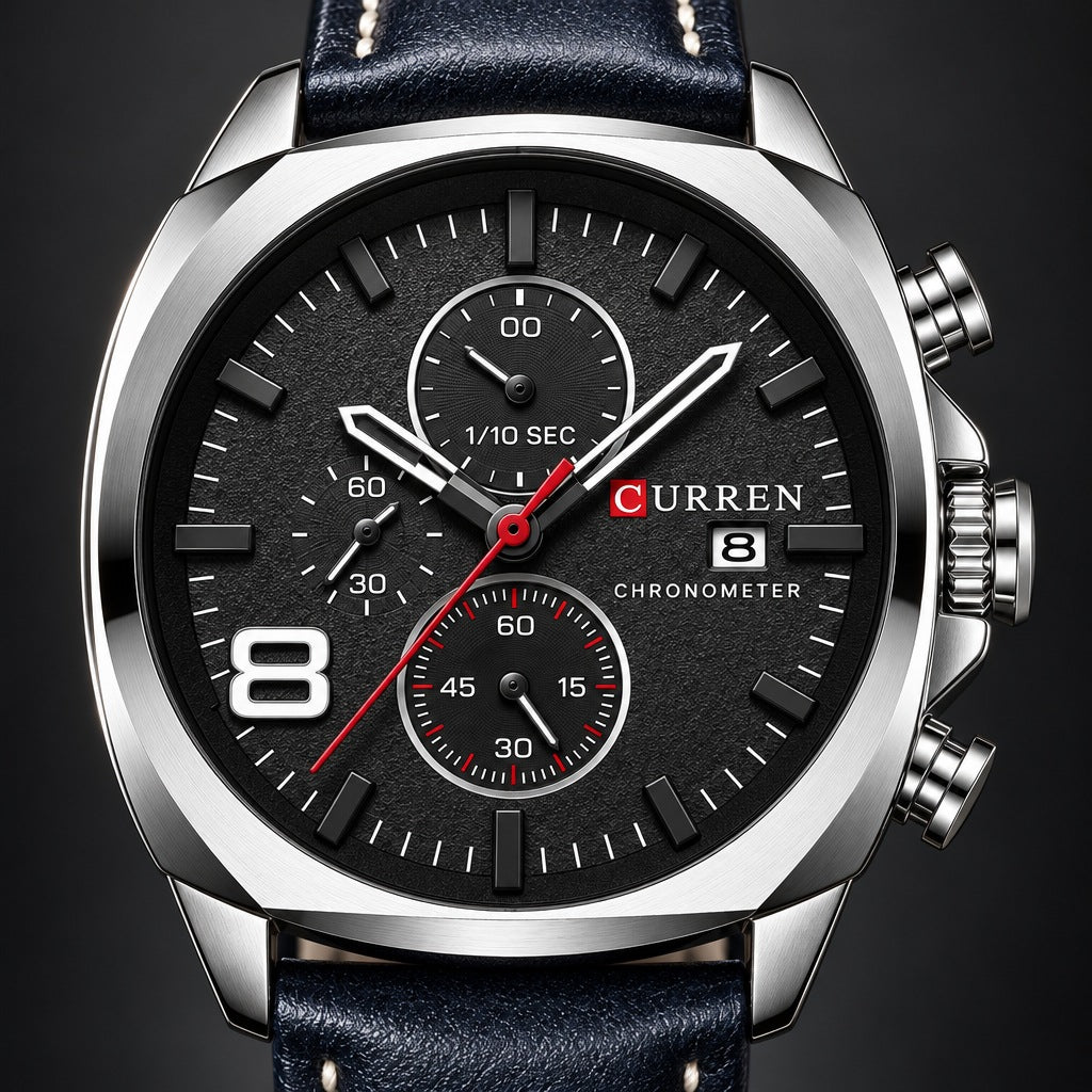 Reloj Curren 8324 Plata Fondo Negro – detalle del dial