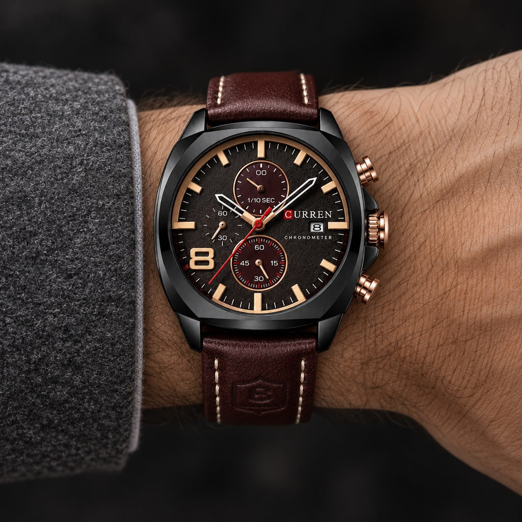 Reloj Curren 8324 Vinotinto – en la muñeca