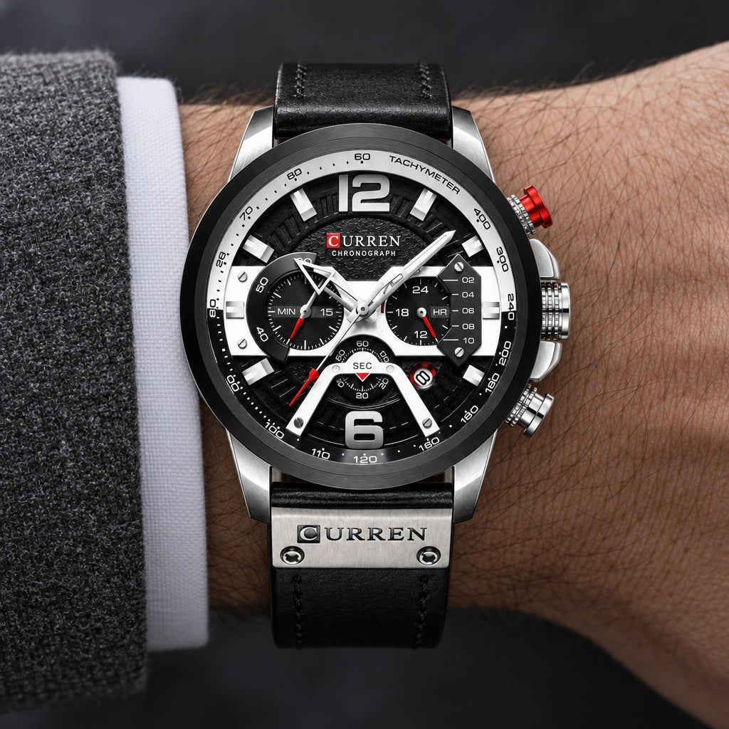 Reloj Curren 8329 Plata Negro – en la muñeca