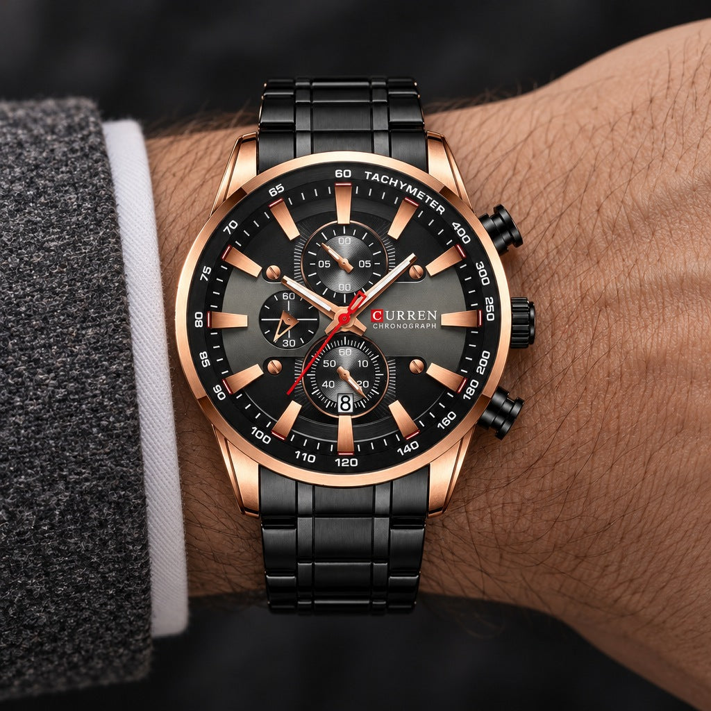Reloj Curren 8351 Negro Cobre – en la muñeca