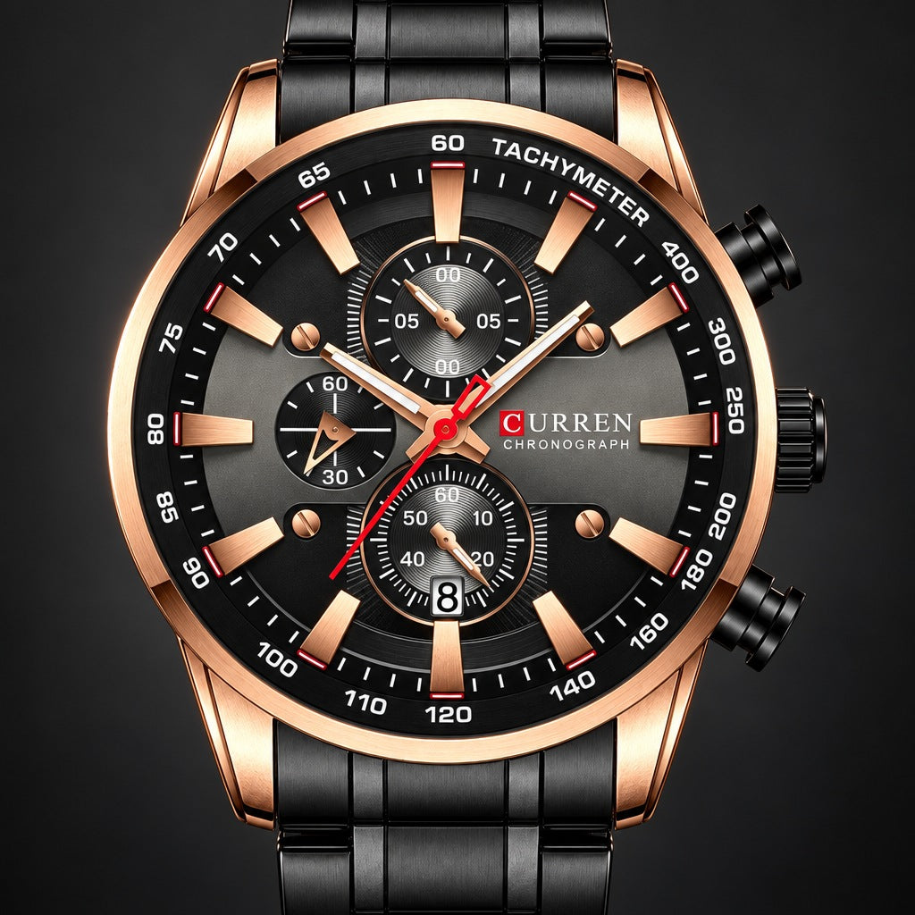 Reloj Curren 8351 Negro Cobre – detalle del dial