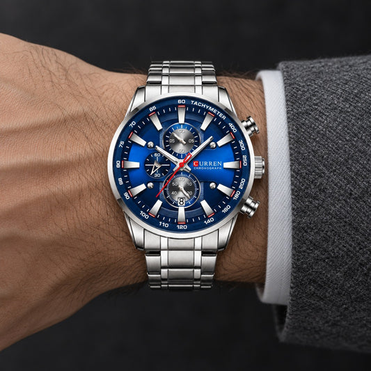 Reloj Curren 8351 Plata Fondo Azul – en la muñeca