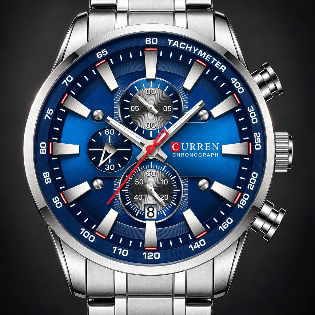 Reloj Curren 8351 Plata Fondo Azul – detalle del dial