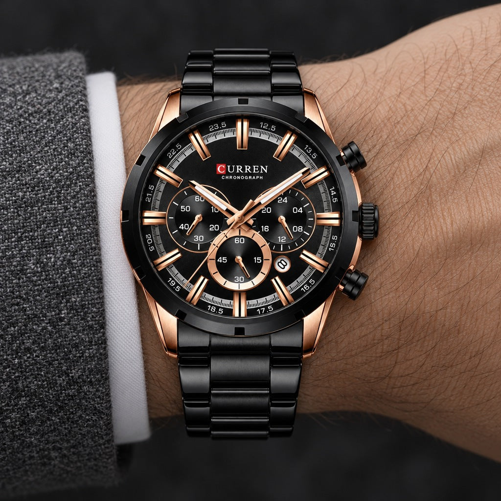Reloj Curren 8355 Negro Cobre – en la muñeca