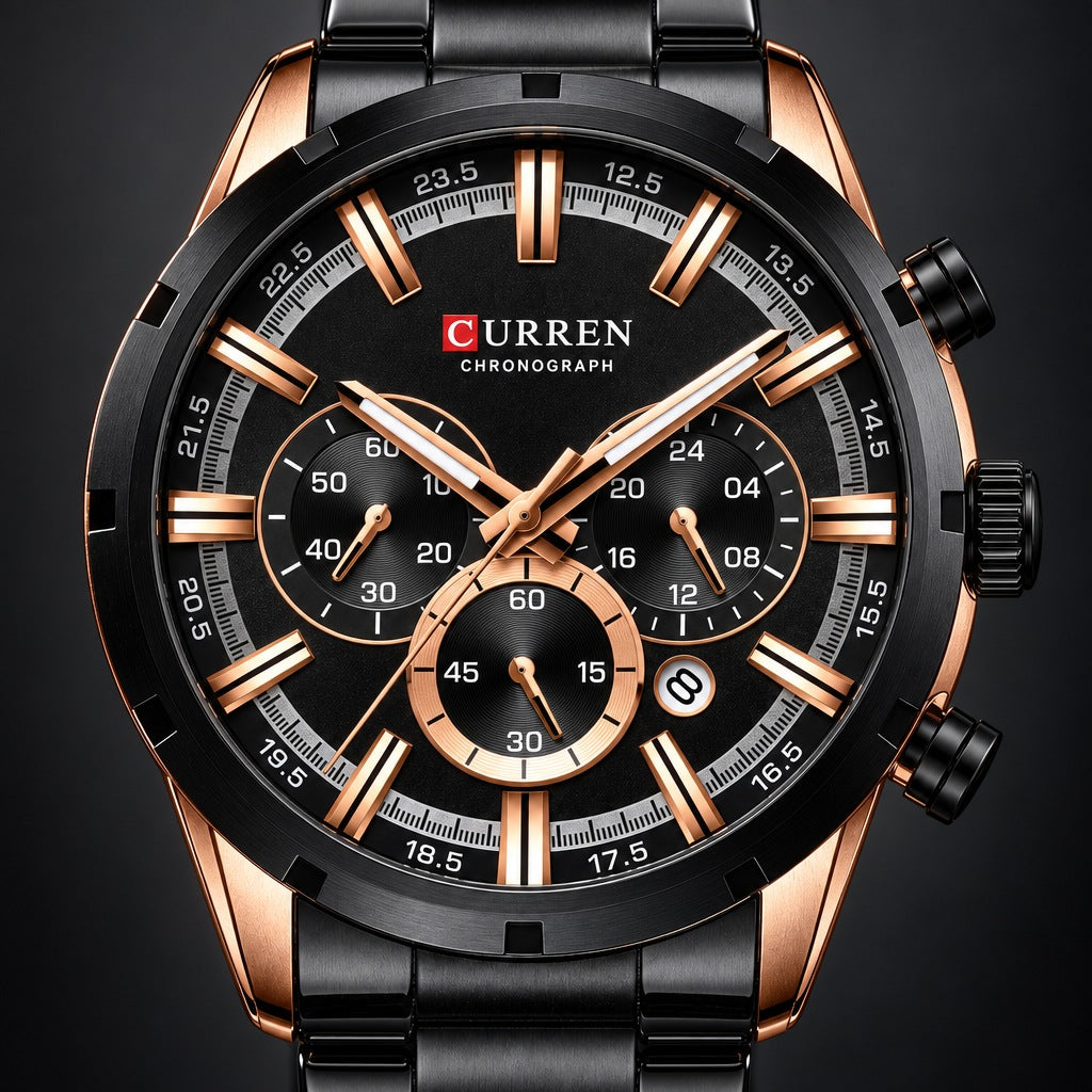 Reloj Curren 8355 Negro Cobre – detalle del dial