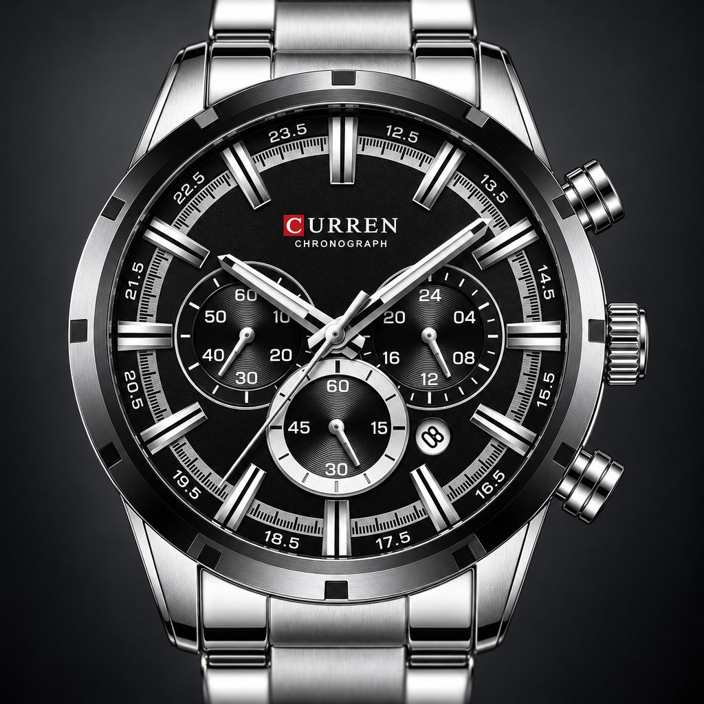Reloj Curren 8355 Plata Fondo Negro – detalle del dial