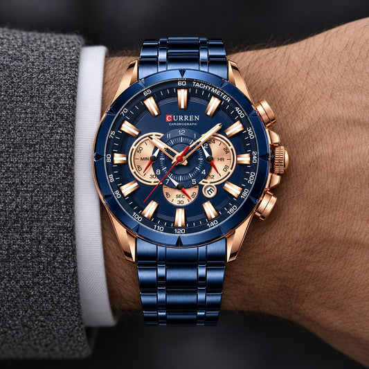 Reloj Curren 8363 Azul Cobre – en la muñeca