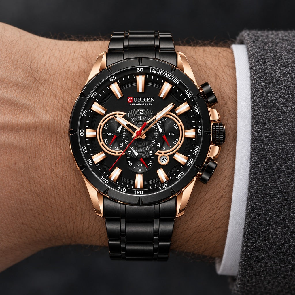 Reloj Curren 8363 Negro Cobre – en la muñeca