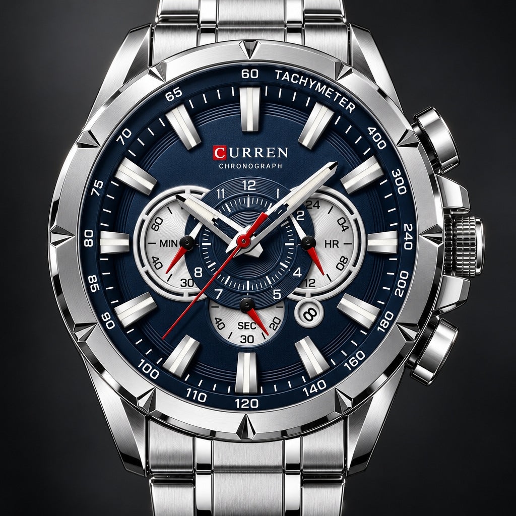 Reloj Curren 8363 Plata Fondo Azul – detalle del dial