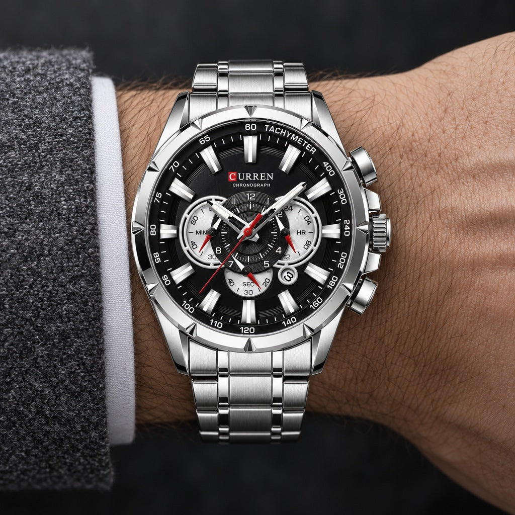 Reloj Curren 8363 Plata Fondo Negro – en la muñeca