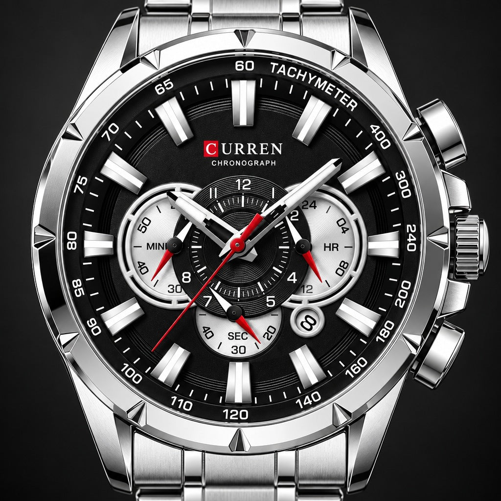Reloj Curren 8363 Plata Fondo Negro – detalle del dial