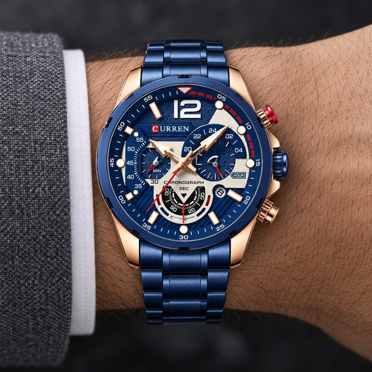 Reloj Curren 8395 Azul Cobre – en la muñeca
