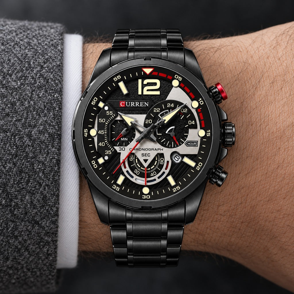 Reloj Curren 8395 Negro – en la muñeca
