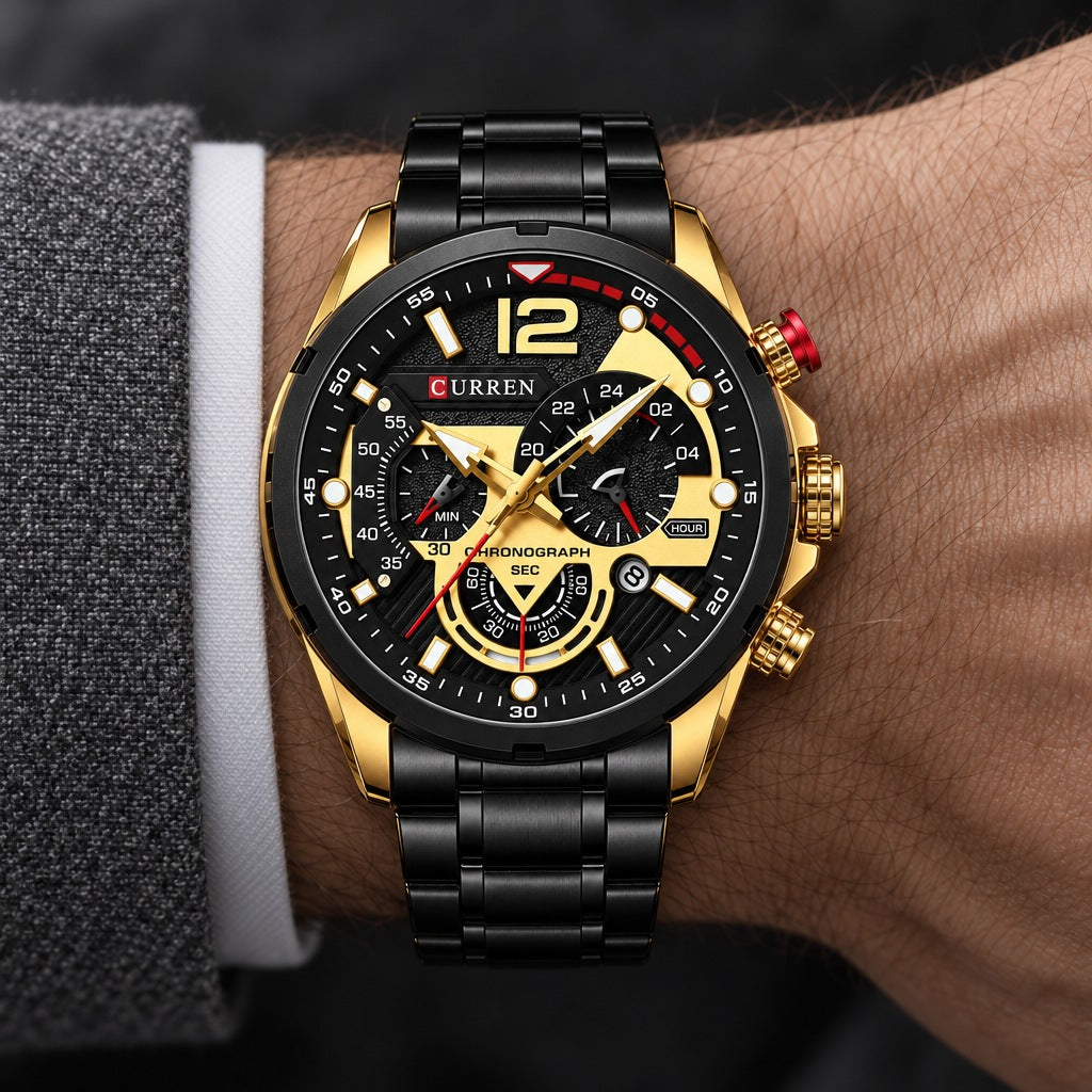 Reloj Curren 8395 Negro Dorado – en la muñeca