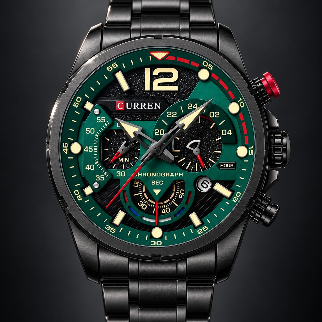 Reloj Curren 8395 Negro Verde – detalle del dial