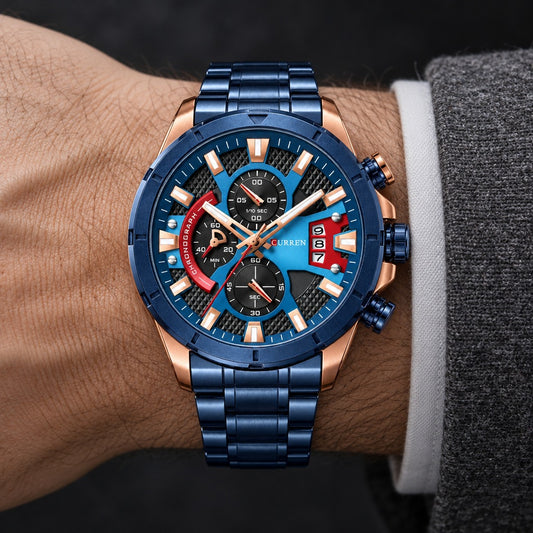Reloj Curren 8401 Azul Cobre – en la muñeca