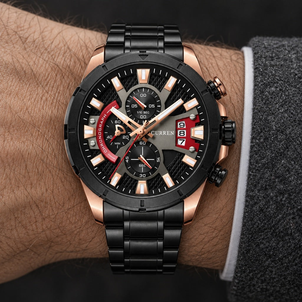 Reloj Curren 8401 Negro Cobre – en la muñeca