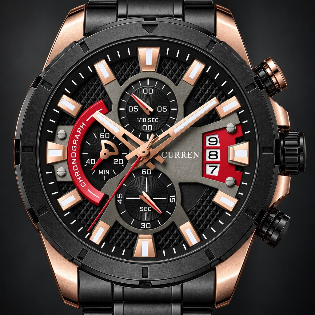 Reloj Curren 8401 Negro Cobre – detalle del dial