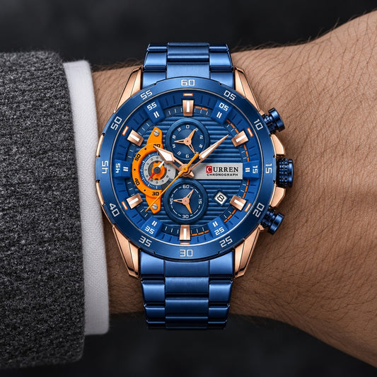Reloj Curren 8402 Azul Naranja – en la muñeca