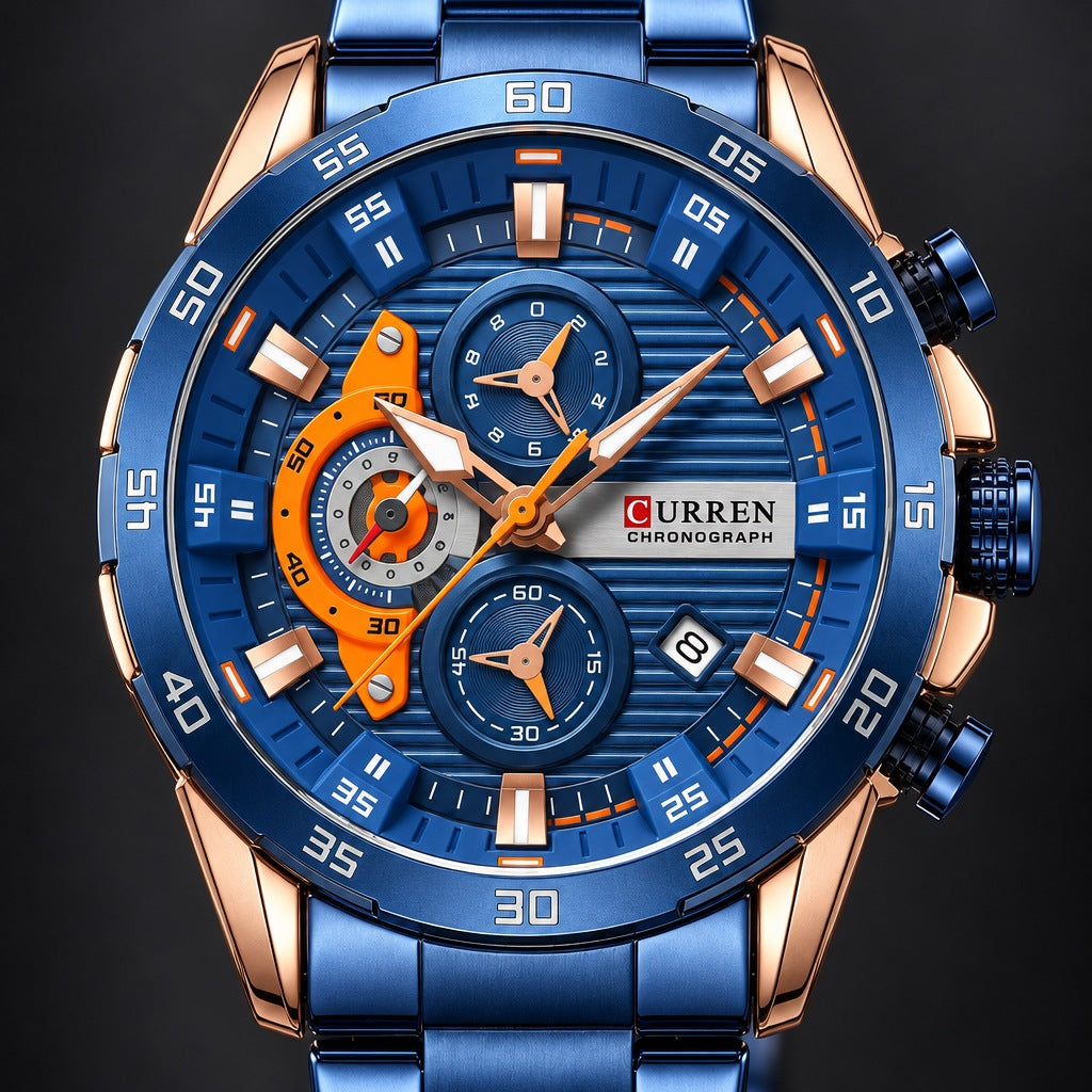 Reloj Curren 8402 Azul Naranja – detalle del dial