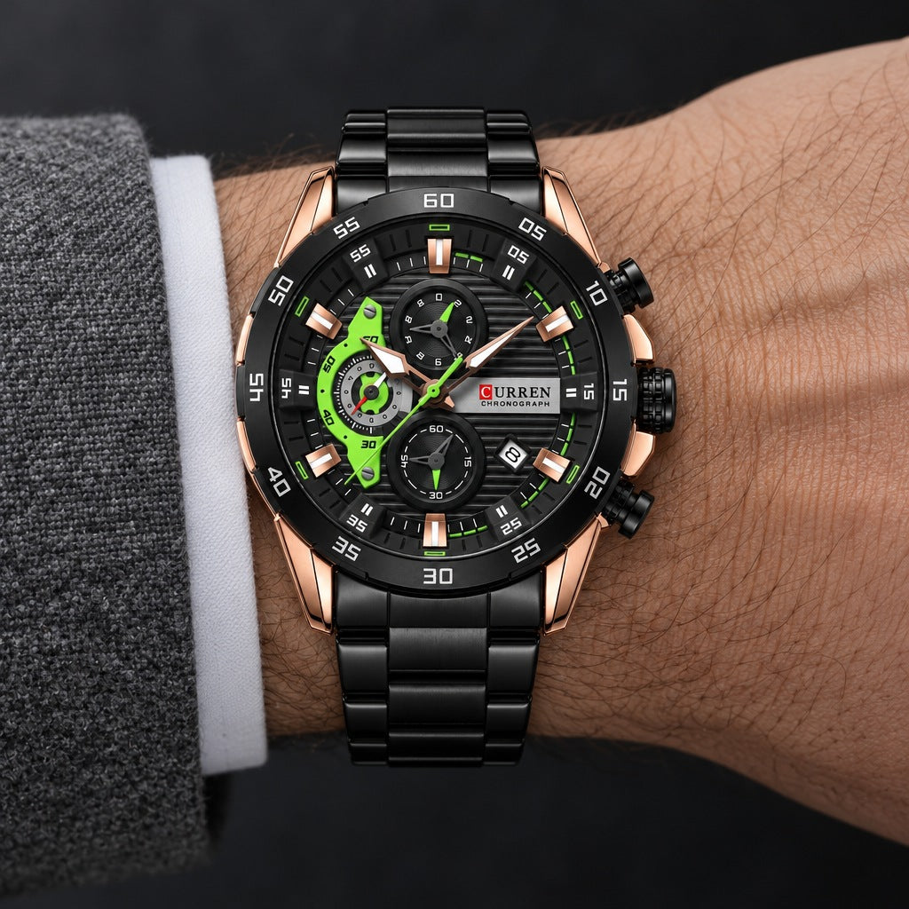 Reloj Curren 8402 Negro Cobre – en la muñeca