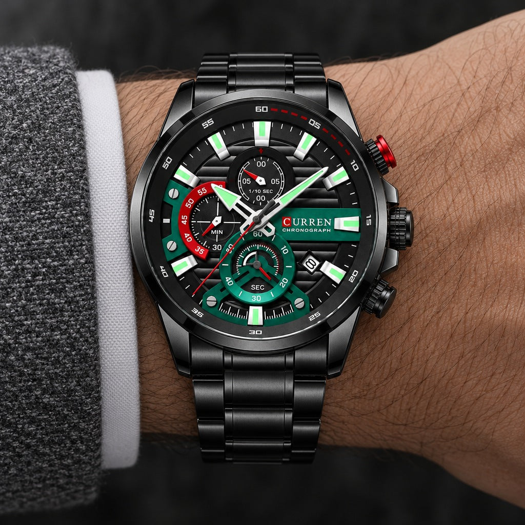 Reloj Curren 8415 Negro Verde – en la muñeca