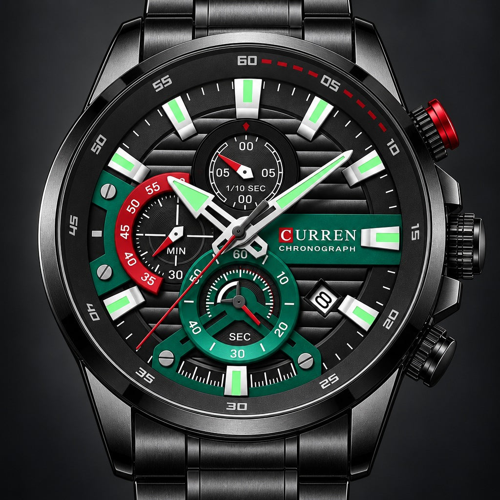 Reloj Curren 8415 Negro Verde – detalle del dial