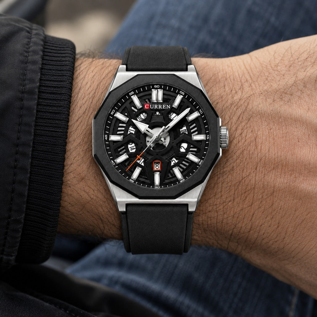 Reloj Curren 8437 Plata Negro – en la muñeca