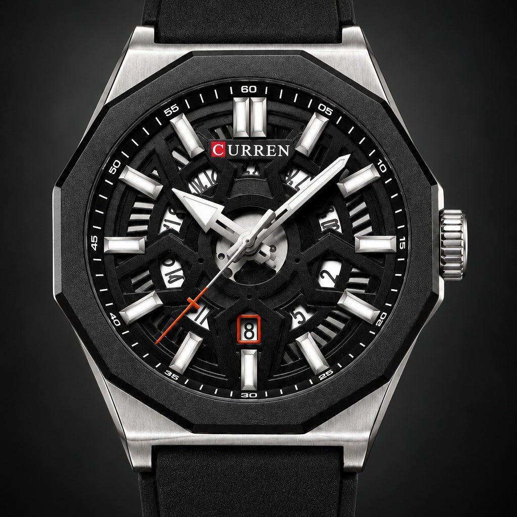 Reloj Curren 8437 Plata Negro – detalle del dial