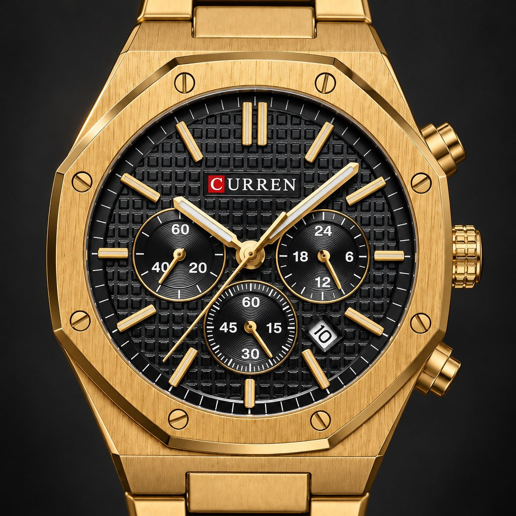 Reloj Curren 8440 Dorado Fondo Negro – detalle del dial